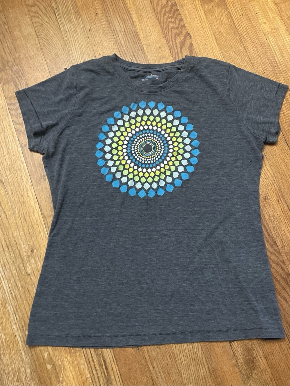 Columbia Sportswear Women's Charcoal Graphic Tee with Blue and Lime Mandala